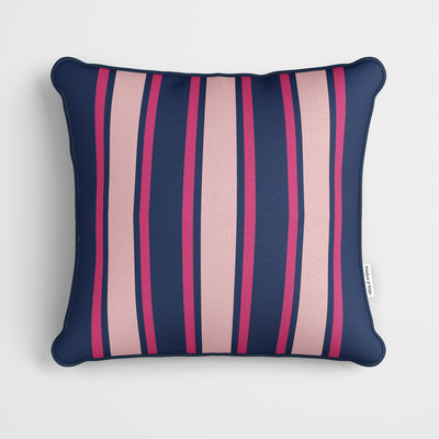 Navy Pink Wide Regimental Stripe Cushion - Handmade Homeware, Made in Britain - Windsor and White
