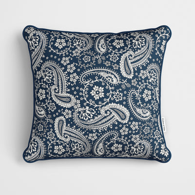 Prussian Blue Floral Paisley Cushion - Handmade Homeware, Made in Britain - Windsor and White