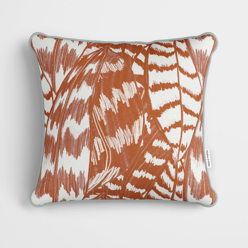 Orange Sketched Leaves Cushion - Handmade Homeware, Made in Britain - Windsor and White