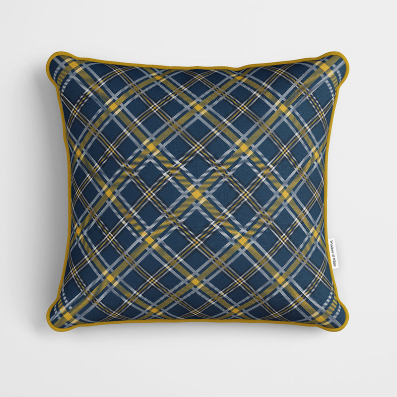 Blue Yellow Modern Tartan Cushion - Handmade Homeware, Made in Britain - Windsor and White