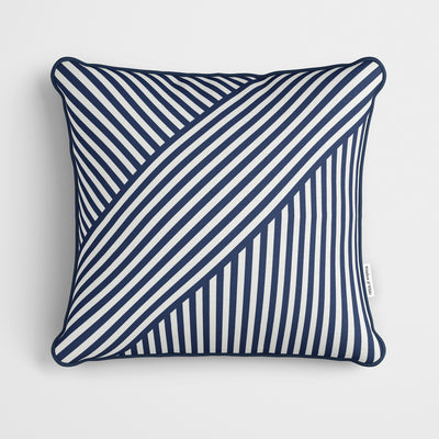 Navy Blue Layered Stripes Cushion - Handmade Homeware, Made in Britain - Windsor and White