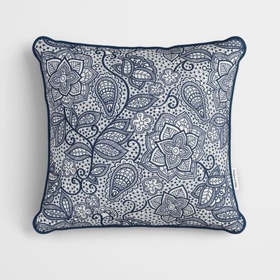 Navy White Floral Lace Cushion - Handmade Homeware, Made in Britain - Windsor and White