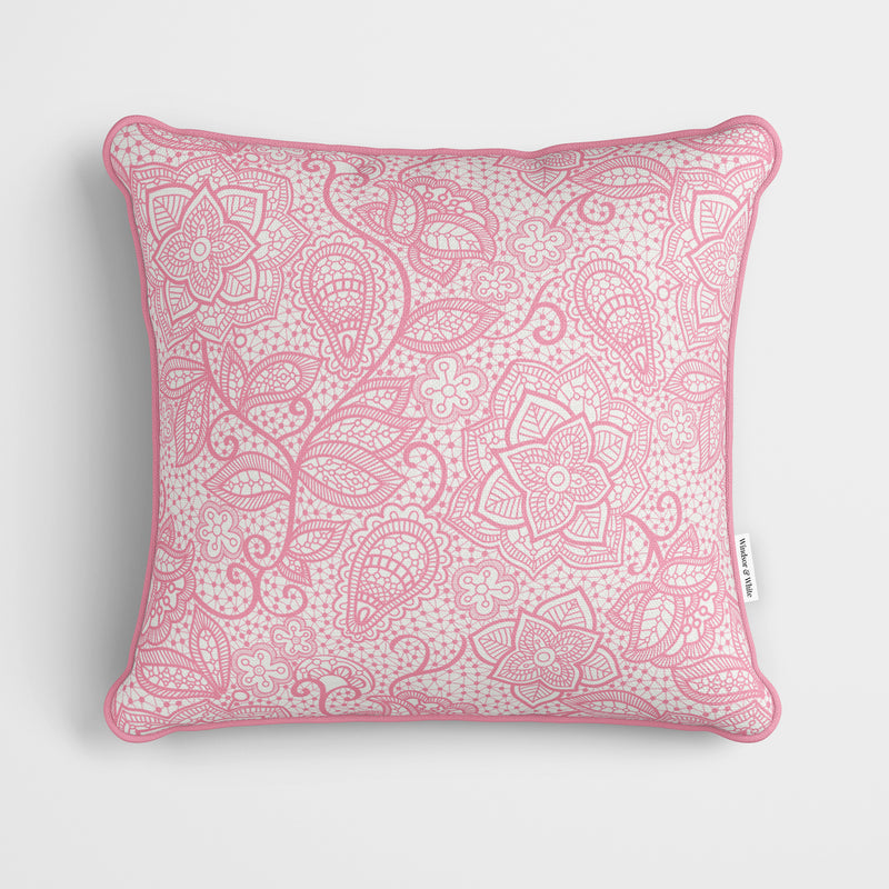Pink White Floral Lace Cushion - Handmade Homeware, Made in Britain - Windsor and White