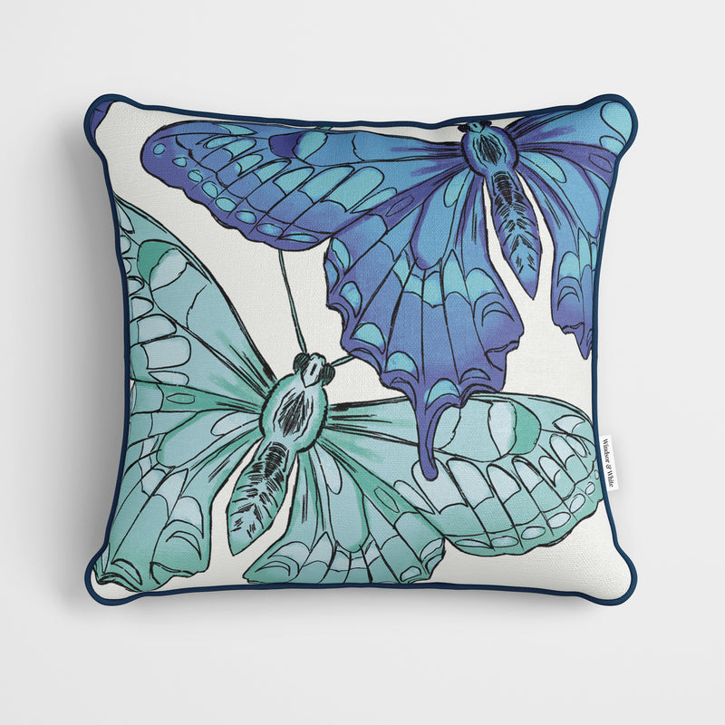 Blue Butterflies Cushion - Handmade Homeware, Made in Britain - Windsor and White