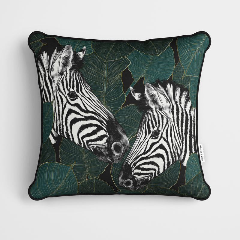Green Leaves Mono Zebra Cushion - Handmade Homeware, Made in Britain - Windsor and White