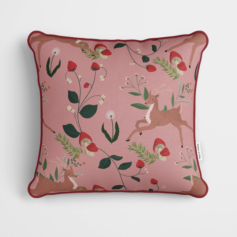 Deer Woodland Pink Cushion - Handmade Homeware, Made in Britain - Windsor and White