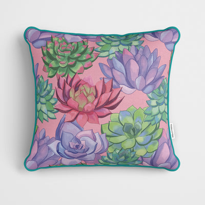 Painted Succulents Pink Cushion - Handmade Homeware, Made in Britain - Windsor and White