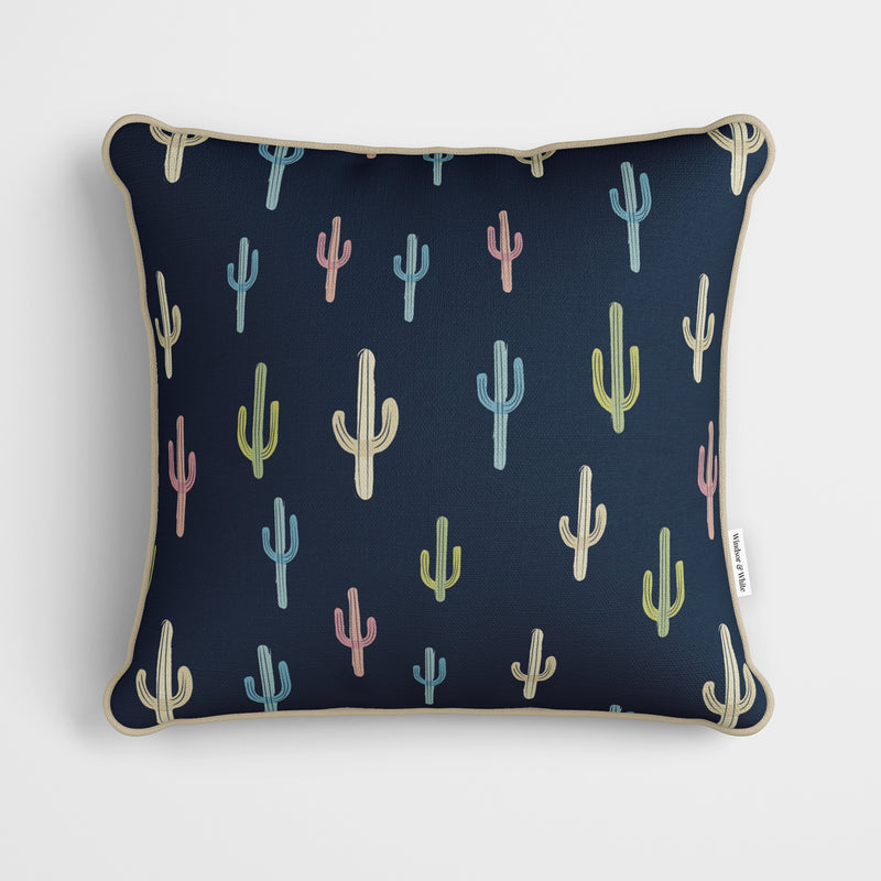 Navy Blue Cactus Pattern Cushion - Handmade Homeware, Made in Britain - Windsor and White