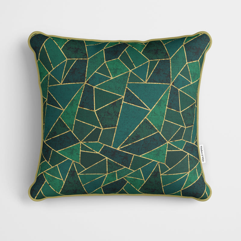 Green Geometric Tile Cushion - Handmade Homeware, Made in Britain - Windsor and White