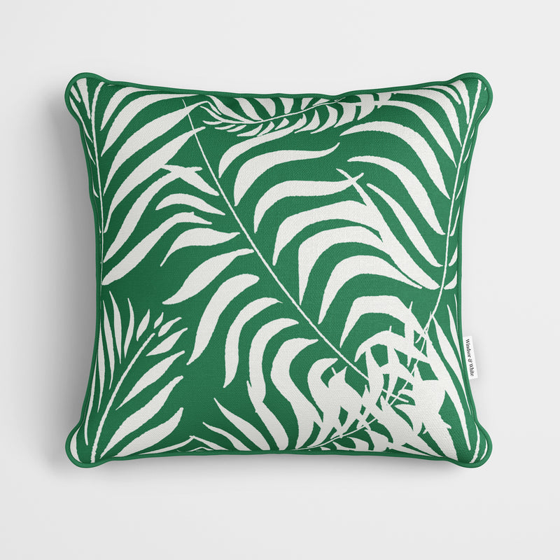 Palm Leaves On Green Cushion - Handmade Homeware, Made in Britain - Windsor and White