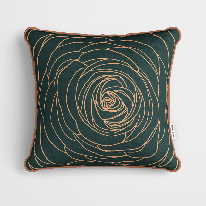 Rose Outline Dark Green Cushion - Handmade Homeware, Made in Britain - Windsor and White