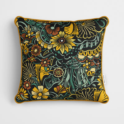Botanical Yellow Quirky Floral Cushion - Handmade Homeware, Made in Britain - Windsor and White