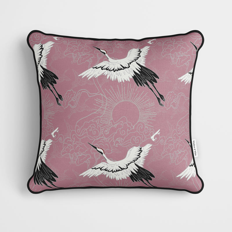 Flying Cranes Pink Cushion - Handmade Homeware, Made in Britain - Windsor and White