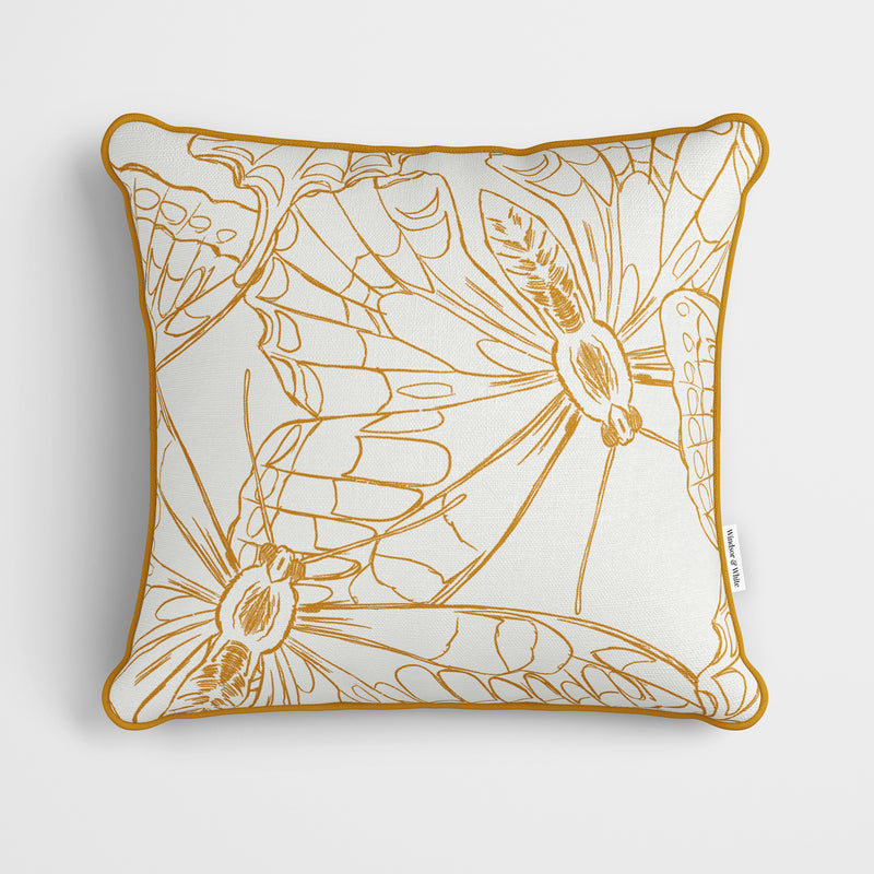 Yellow Butterfly Outline Cushion - Handmade Homeware, Made in Britain - Windsor and White