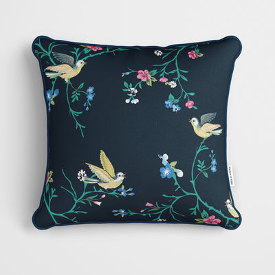 Navy Blue Chinoiserie Floral Cushion - Handmade Homeware, Made in Britain - Windsor and White