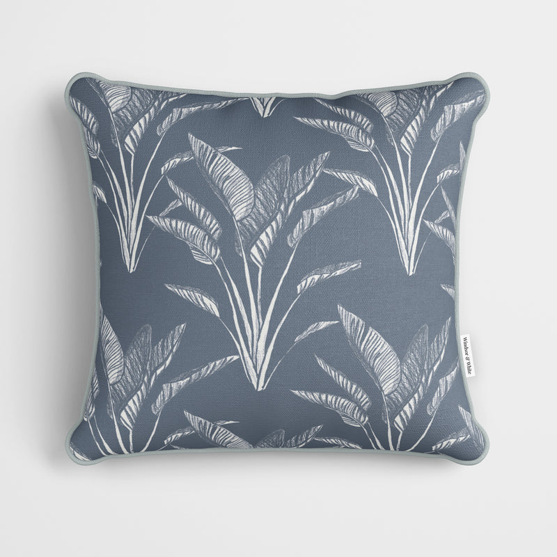 Blue Grey Plant Pattern Cushion - Handmade Homeware, Made in Britain - Windsor and White