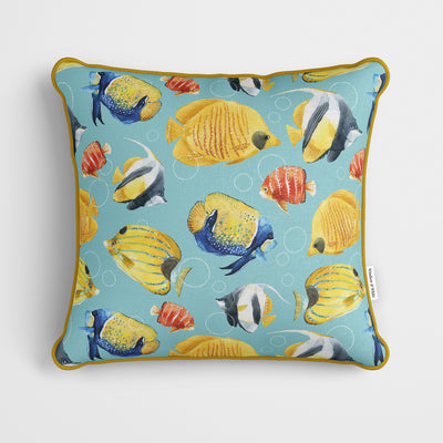Reef Pattern Sea Blue Cushion - Handmade Homeware, Made in Britain - Windsor and White