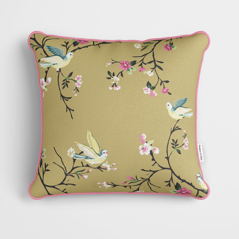 Gold Chinoiserie Floral Cushion - Handmade Homeware, Made in Britain - Windsor and White