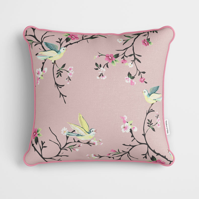 Blush Pink Chinoiserie Floral Cushion - Handmade Homeware, Made in Britain - Windsor and White