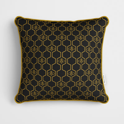 Black Gold Honeycomb Bee Cushion - Handmade Homeware, Made in Britain - Windsor and White