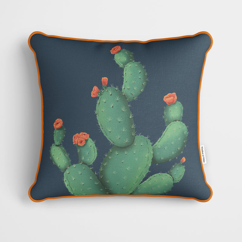 Prickly Pear on Navy Blue Cushion - Handmade Homeware, Made in Britain - Windsor and White