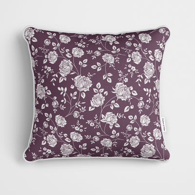 Dark Purple Rose Stencil Pattern Cushion - Handmade Homeware, Made in Britain - Windsor and White