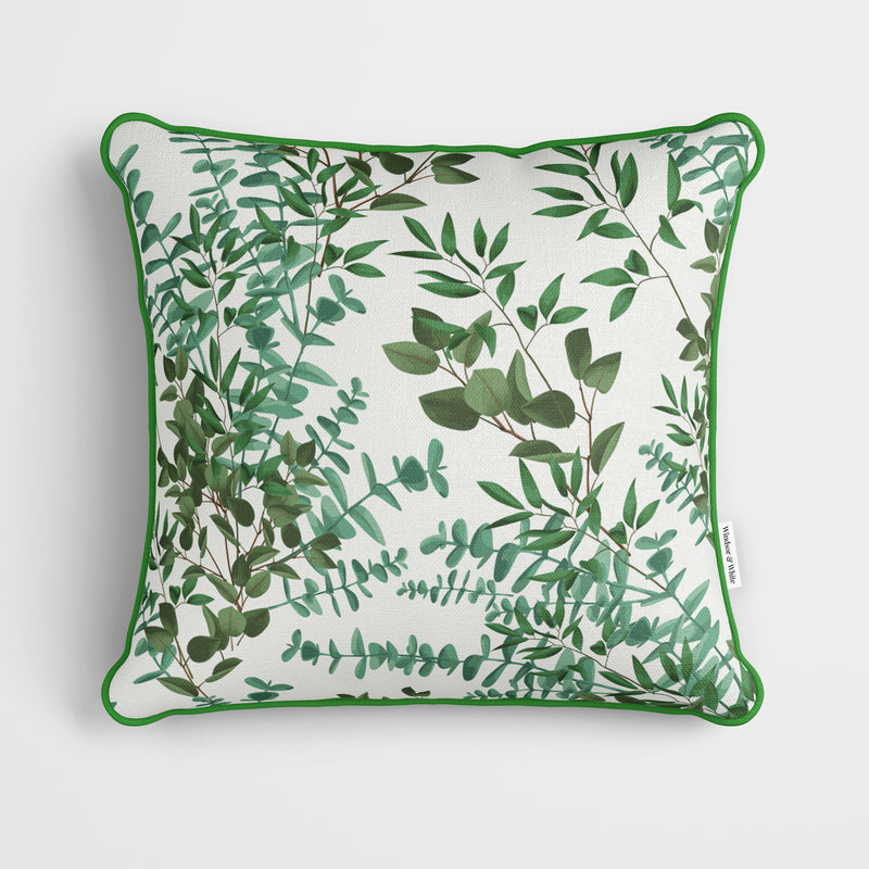 Eucalyptus Green White Cushion - Handmade Homeware, Made in Britain - Windsor and White