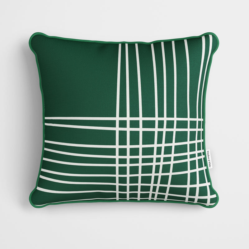 Dark Green Crosshatch Cushion - Handmade Homeware, Made in Britain - Windsor and White