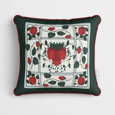 Strawberry Tile Pattern Green Cushion - Handmade Homeware, Made in Britain - Windsor and White