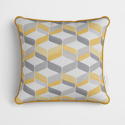 Grey Yellow Retro Geometric Cushion - Handmade Homeware, Made in Britain - Windsor and White