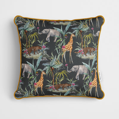 Tropical Safari Charcoal Cushion - Handmade Homeware, Made in Britain - Windsor and White
