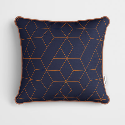 Navy Blue Rust Geometric Cushion - Handmade Homeware, Made in Britain - Windsor and White