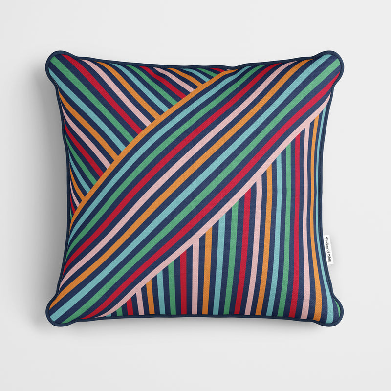 Colourful Layered Stripes Cushion - Handmade Homeware, Made in Britain - Windsor and White
