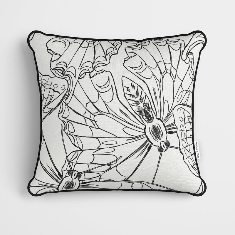 Black Butterfly Outline Cushion - Handmade Homeware, Made in Britain - Windsor and White