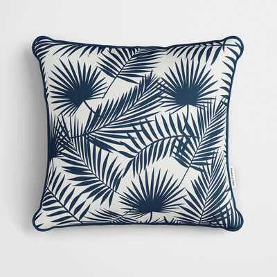 Palm Leaves Navy Blue Cushion - Handmade Homeware, Made in Britain - Windsor and White