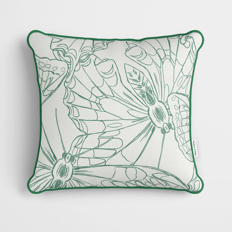 Green Butterfly Outline Cushion - Handmade Homeware, Made in Britain - Windsor and White