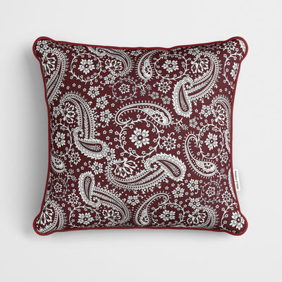 Maroon Red Floral Paisley Cushion - Handmade Homeware, Made in Britain - Windsor and White