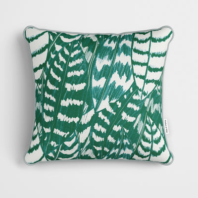Green Sketched Leaves Cushion - Handmade Homeware, Made in Britain - Windsor and White