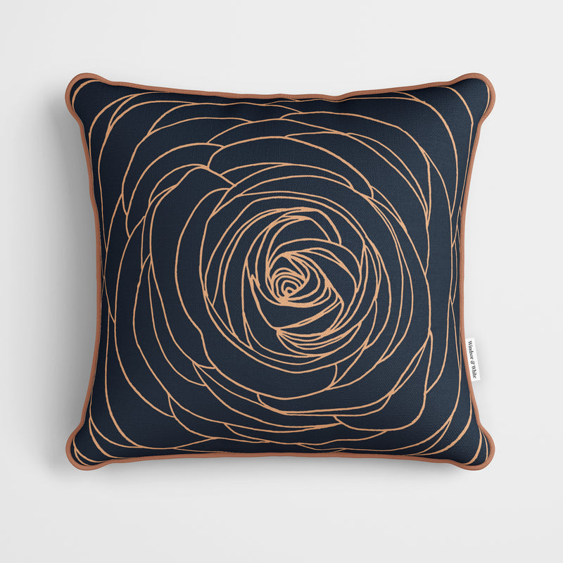 Rose Outline Navy Blue Cushion - Handmade Homeware, Made in Britain - Windsor and White