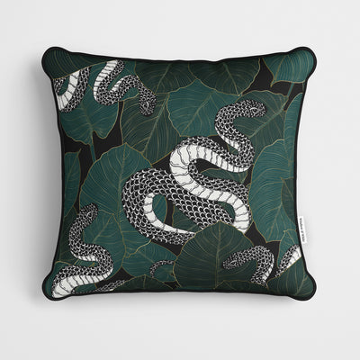 Green Leaves Mono Snake Cushion - Handmade Homeware, Made in Britain - Windsor and White
