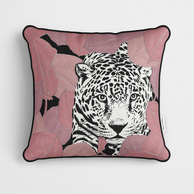Pink Leaves Mono Leopard Cushion - Handmade Homeware, Made in Britain - Windsor and White