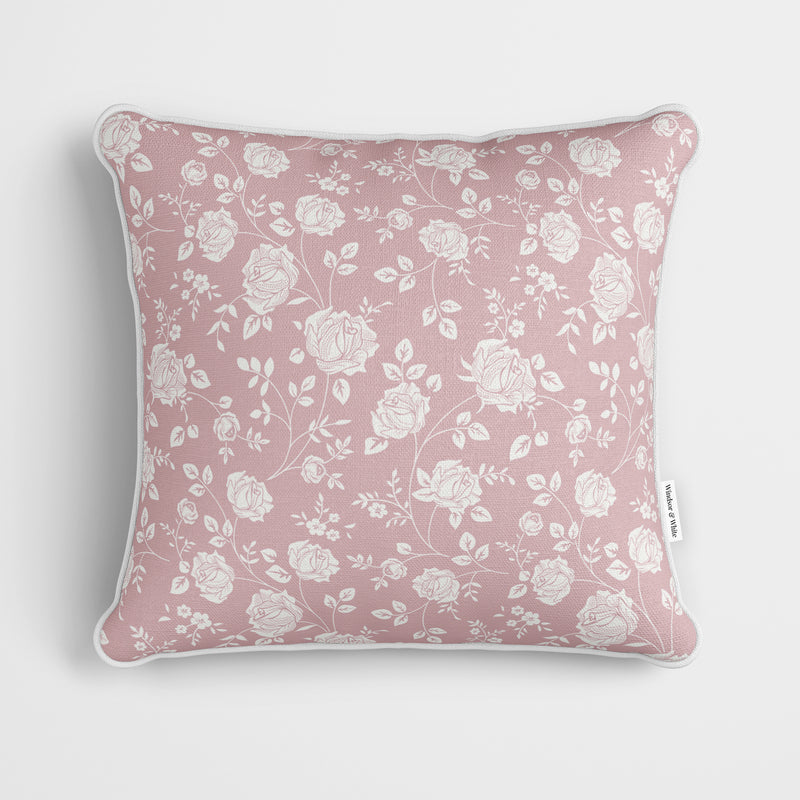 Pink Rose Stencil Pattern Cushion - Handmade Homeware, Made in Britain - Windsor and White