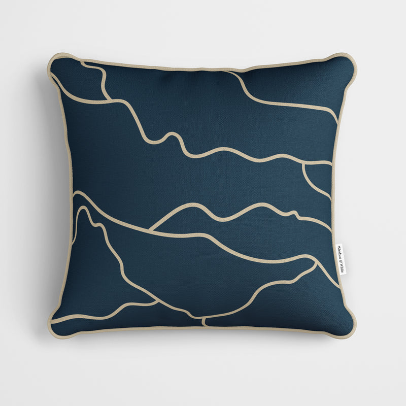 Navy Blue Stone Lines Cushion - Handmade Homeware, Made in Britain - Windsor and White