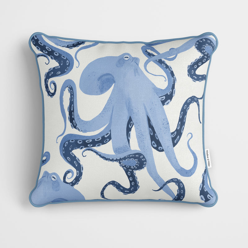 Blue White Painted Octopus Cushion - Handmade Homeware, Made in Britain - Windsor and White