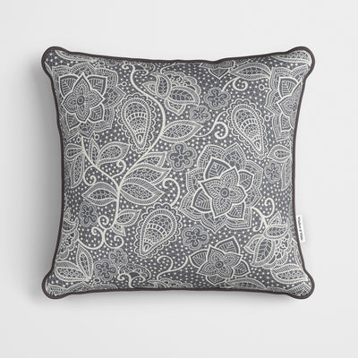 Dark Grey Floral Lace Cushion - Handmade Homeware, Made in Britain - Windsor and White