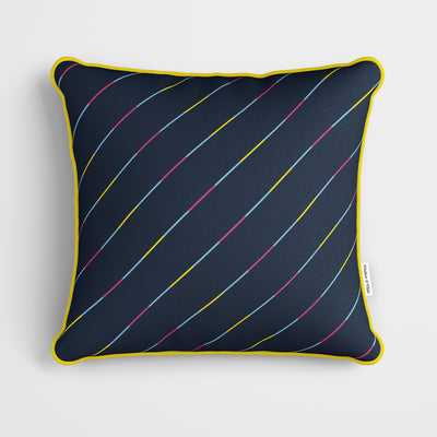Multicolour Stripe Navy Blue Cushion - Handmade Homeware, Made in Britain - Windsor and White