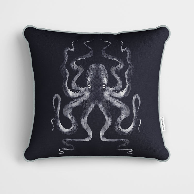 White Octopus Front Navy Cushion - Handmade Homeware, Made in Britain - Windsor and White