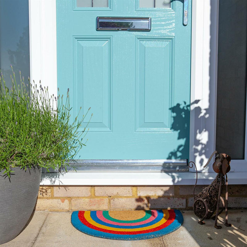 Arced Non-Slip Coir Rainbow Door Mat - 60 x 40cm - Handmade Homeware, Made in Britain - Windsor and White