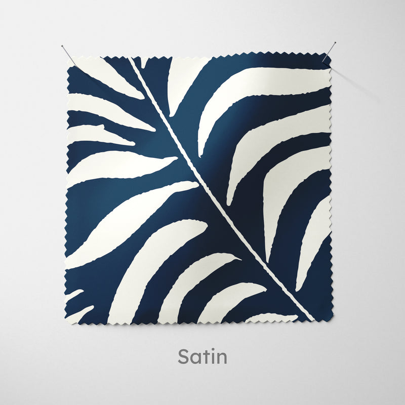 Palm Leaves Dark Blue Fabric - Handmade Homeware, Made in Britain - Windsor and White