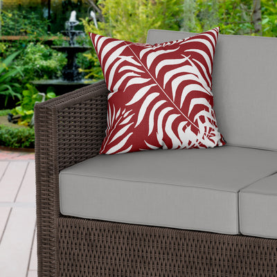 Palm Leaves Burgundy Water Resistant Garden Outdoor Cushion - Handmade Homeware, Made in Britain - Windsor and White